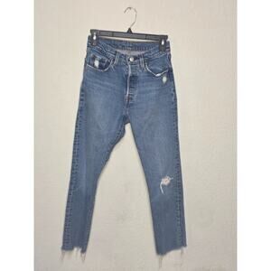Levi's 501 S Skinny Jeans Womens 25x30 Distressed Raw Hem Denim Button-Fly